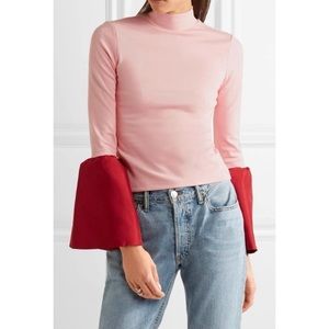 STAUD Pink Red Flare Sleeve Colorblock Mock Neck
Long Sleeve Blouse size M